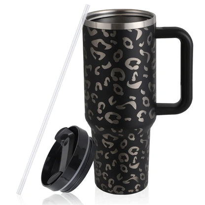 40oz stainless steel coffee mug with handle and straw, BPA-free, various colours available