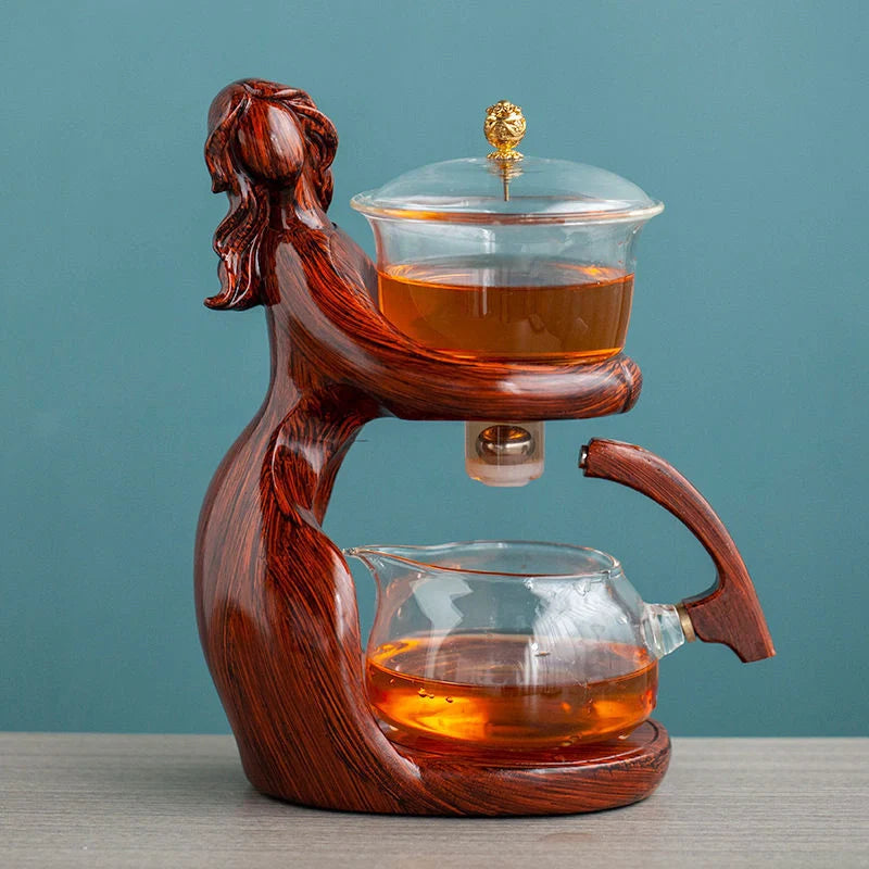 Maid Semi-automatic Tea Set with heat-resistant glass and stainless steel filters