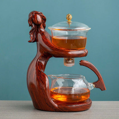 Maid Semi-automatic Tea Set with heat-resistant glass and stainless steel filters