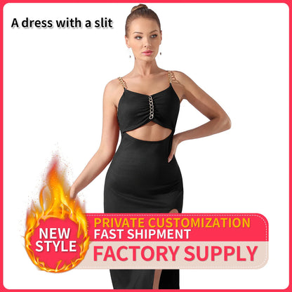 Elegant women's halter sleeveless split dress in various colors