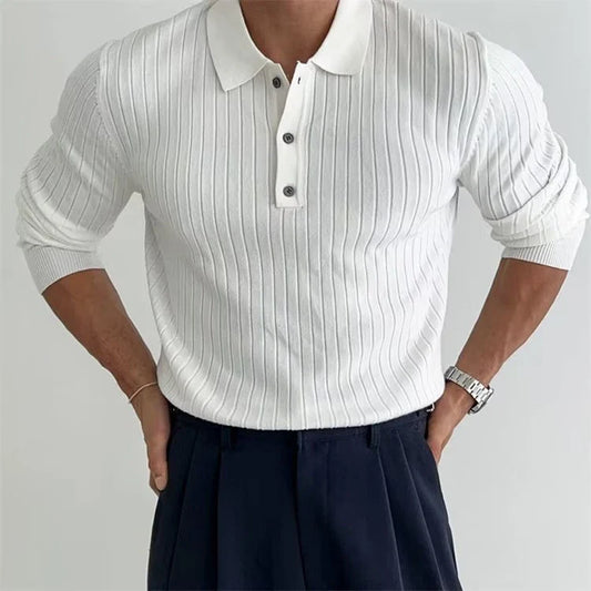 Premium long sleeve polo shirt in classic colors with a tailored slim fit design