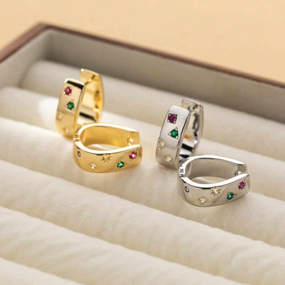 Elegant Multi-Colour Square Zircon Earrings for Women in gold and silver