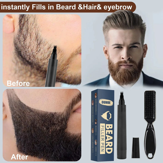 Beard Filler Pencil Kit for Men - Barber-Style Facial Hair Styling Brush and Concealer
