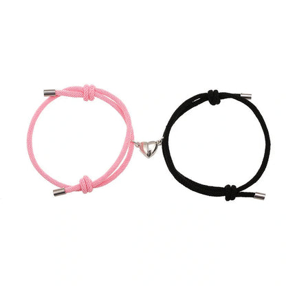 Adjustable nylon love magnetic bracelet with sticky metal heads in various colours