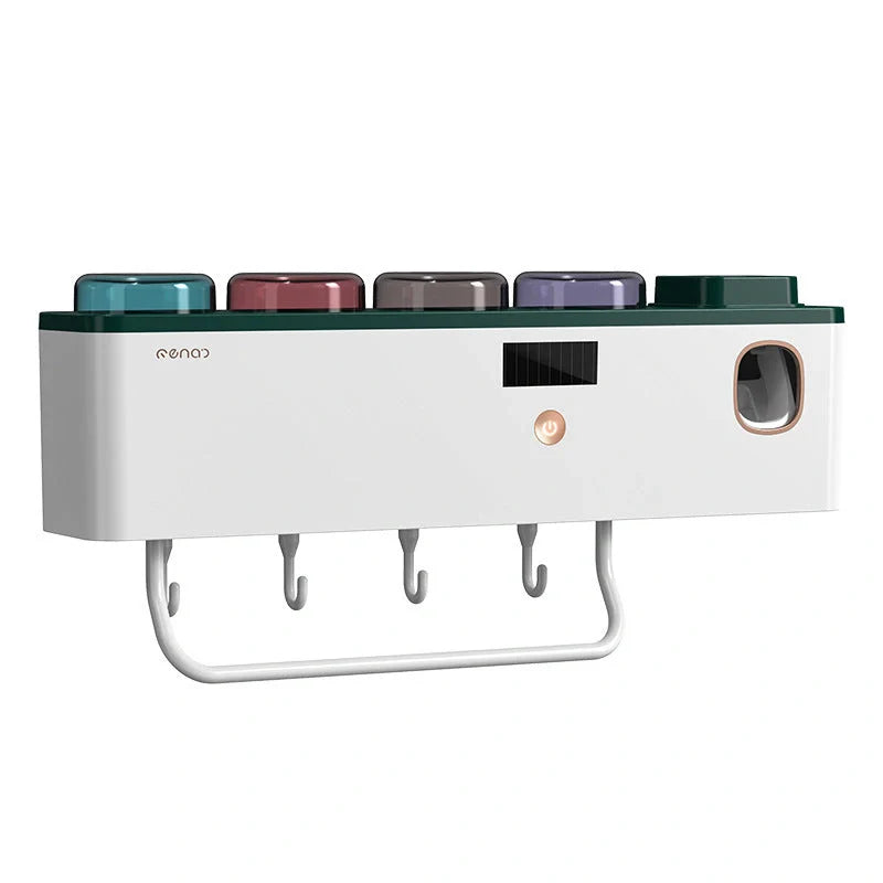 Multifunctional UV Germicidal Toothbrush Rack with magnetic cup and toothpaste squeezers