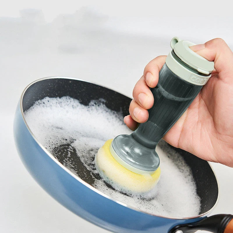 Pot brush with soap dispenser in milk white and mint green options
