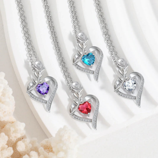 Elegant rose heart-shaped rhinestone necklace for women, perfect as a Valentine's Day gift.