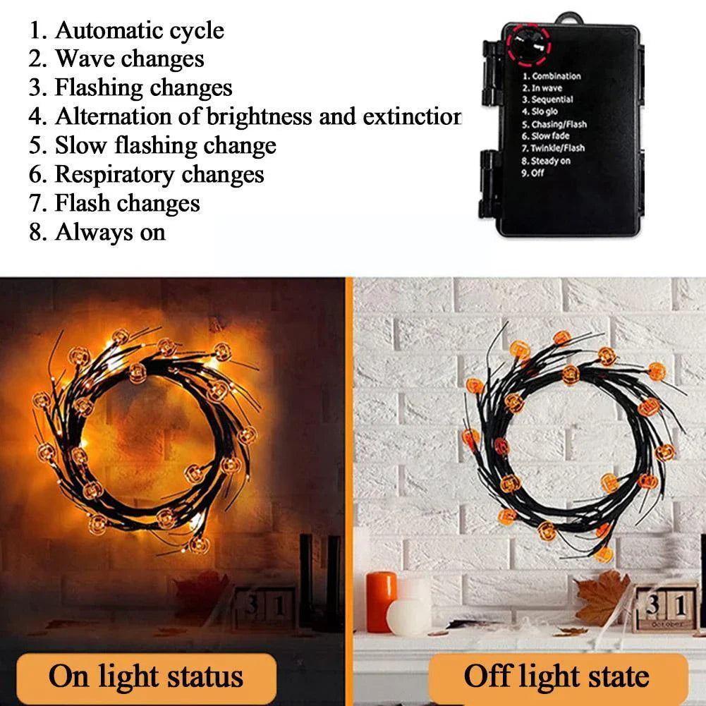 Spooky Halloween vine lights with cartoon bats and pumpkins for festive indoor and outdoor decor