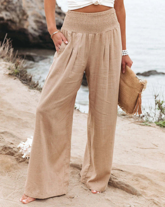 Women's stylish cotton linen wide leg trousers in various colours