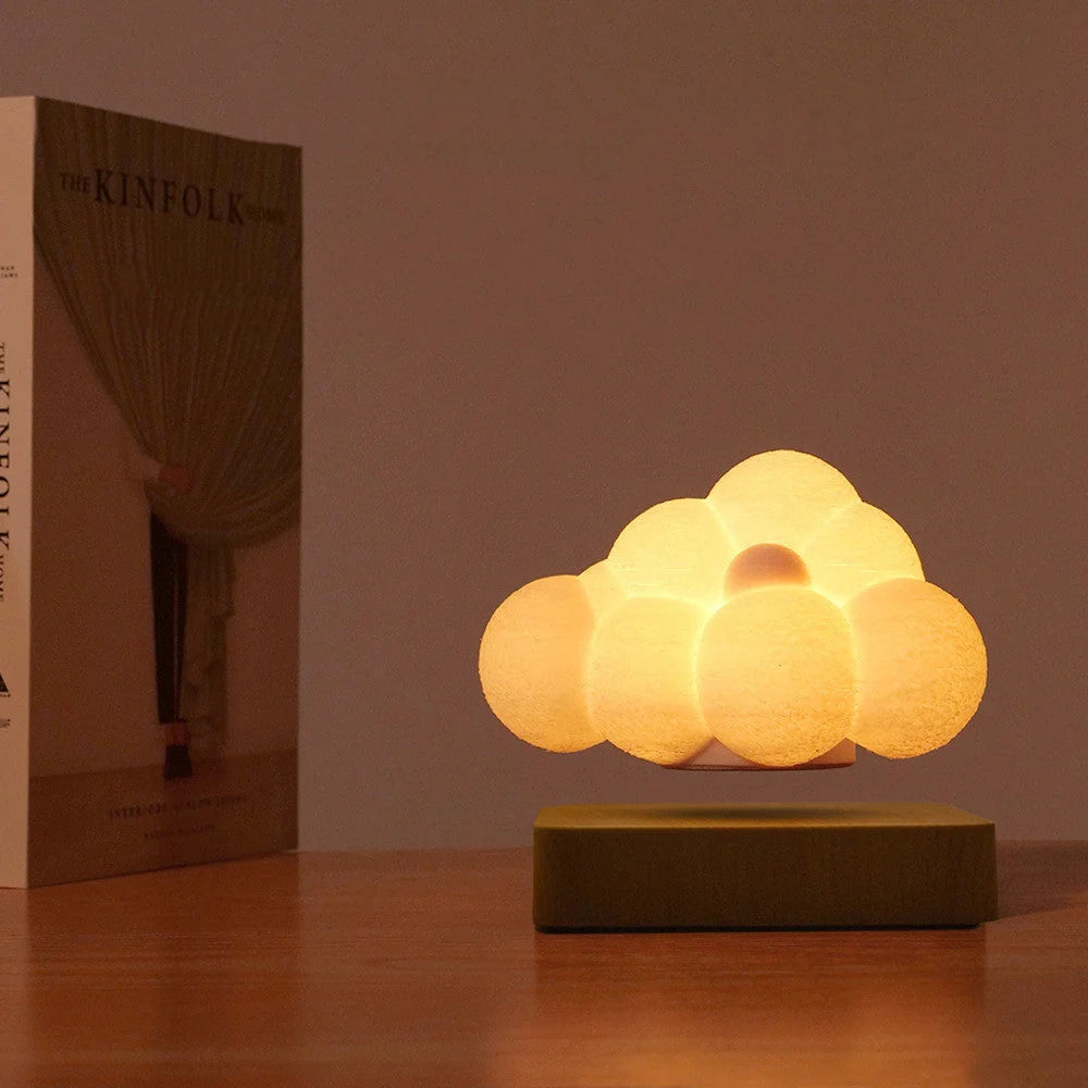 Magnetic Levitation Cloud Lamp with 3D-printed design floating above base