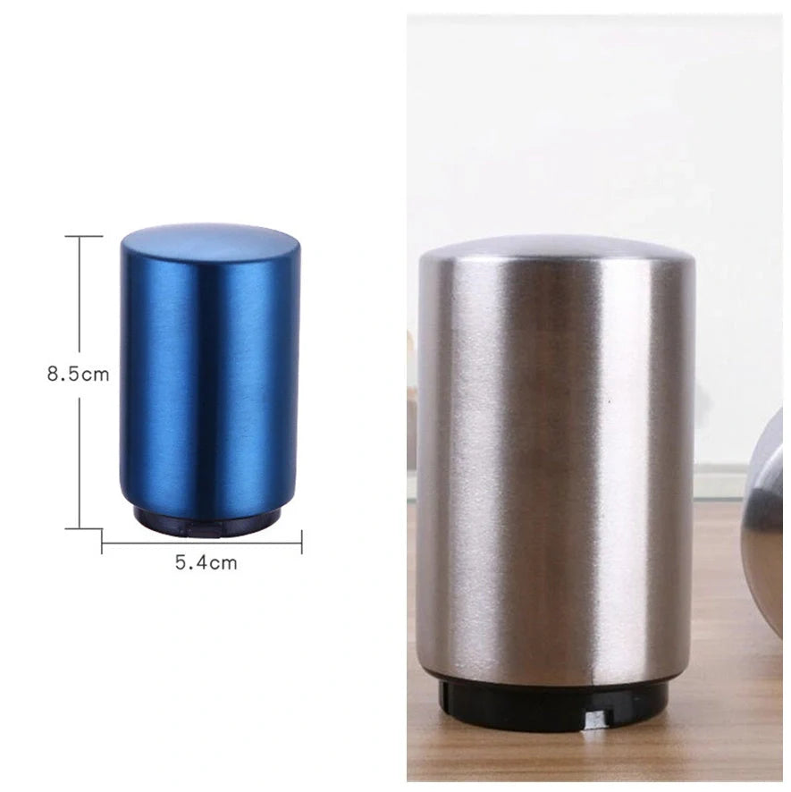 Portable magnetic automatic beer bottle opener in brushed stainless steel finish