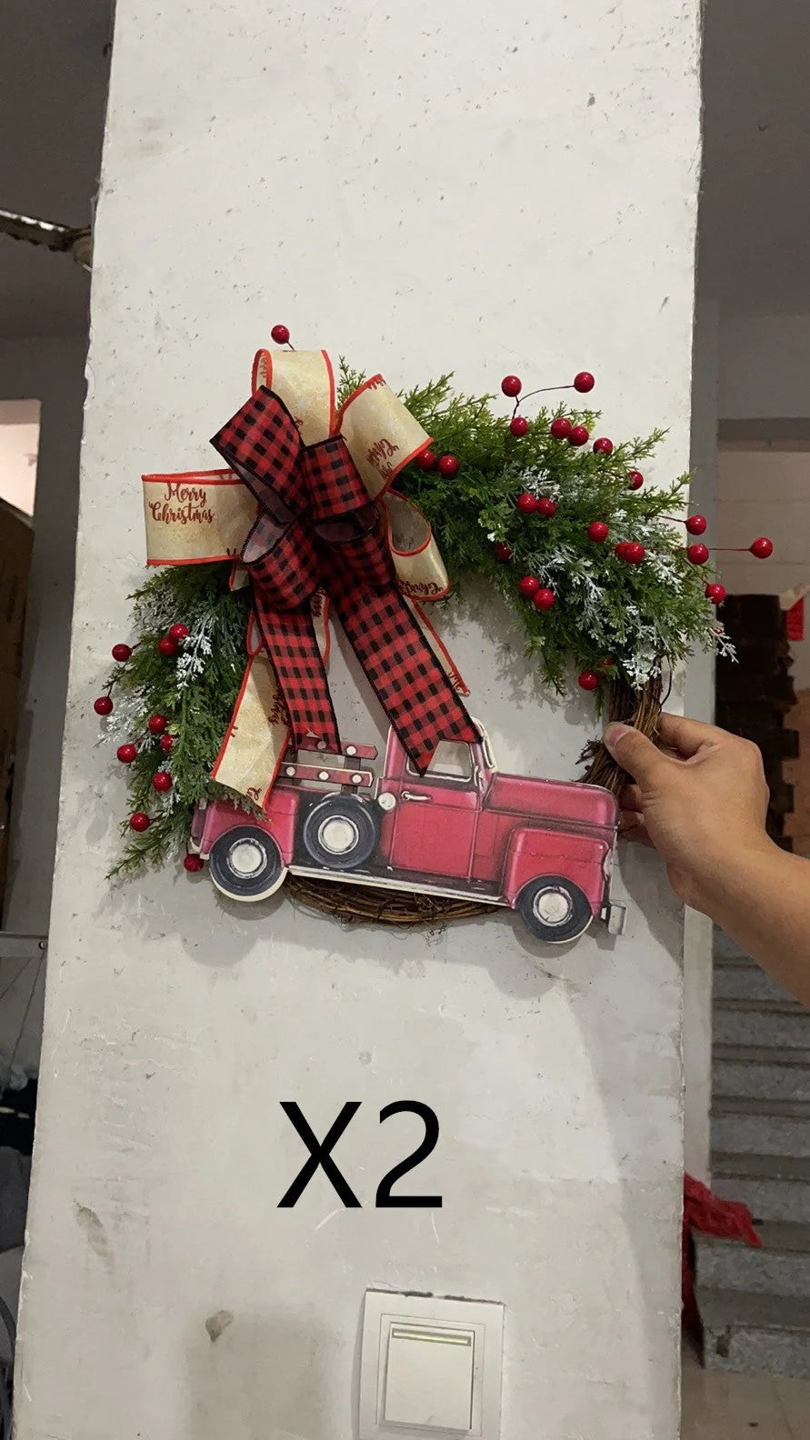 Wooden Christmas red truck garland with pumpkin design for festive holiday decor