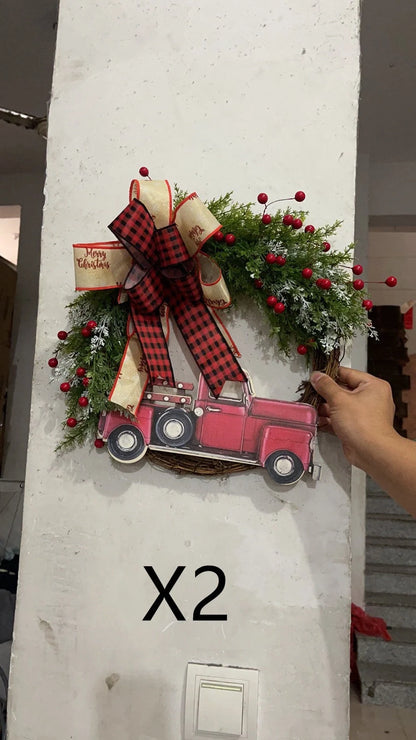Wooden Christmas red truck garland with pumpkin design for festive holiday decor
