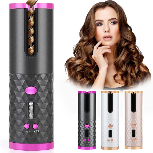 Cordless Automatic Hair Curler with LCD Display for creating salon-quality curls and waves on the go