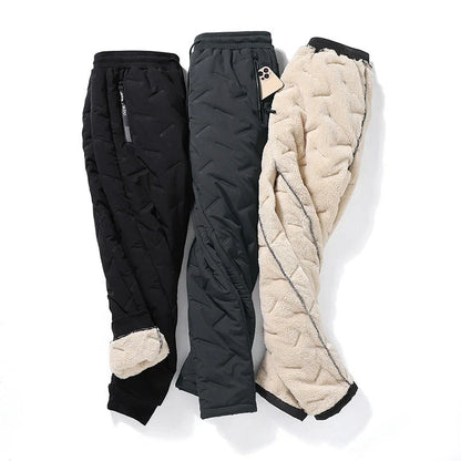 Men's winter velvet fleece jogging pants with zip pocket