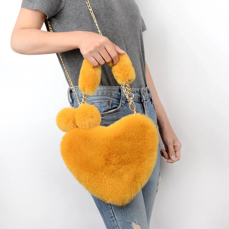 Love Bags Soft Plush Heart-Shaped Handbag for Women in various colours