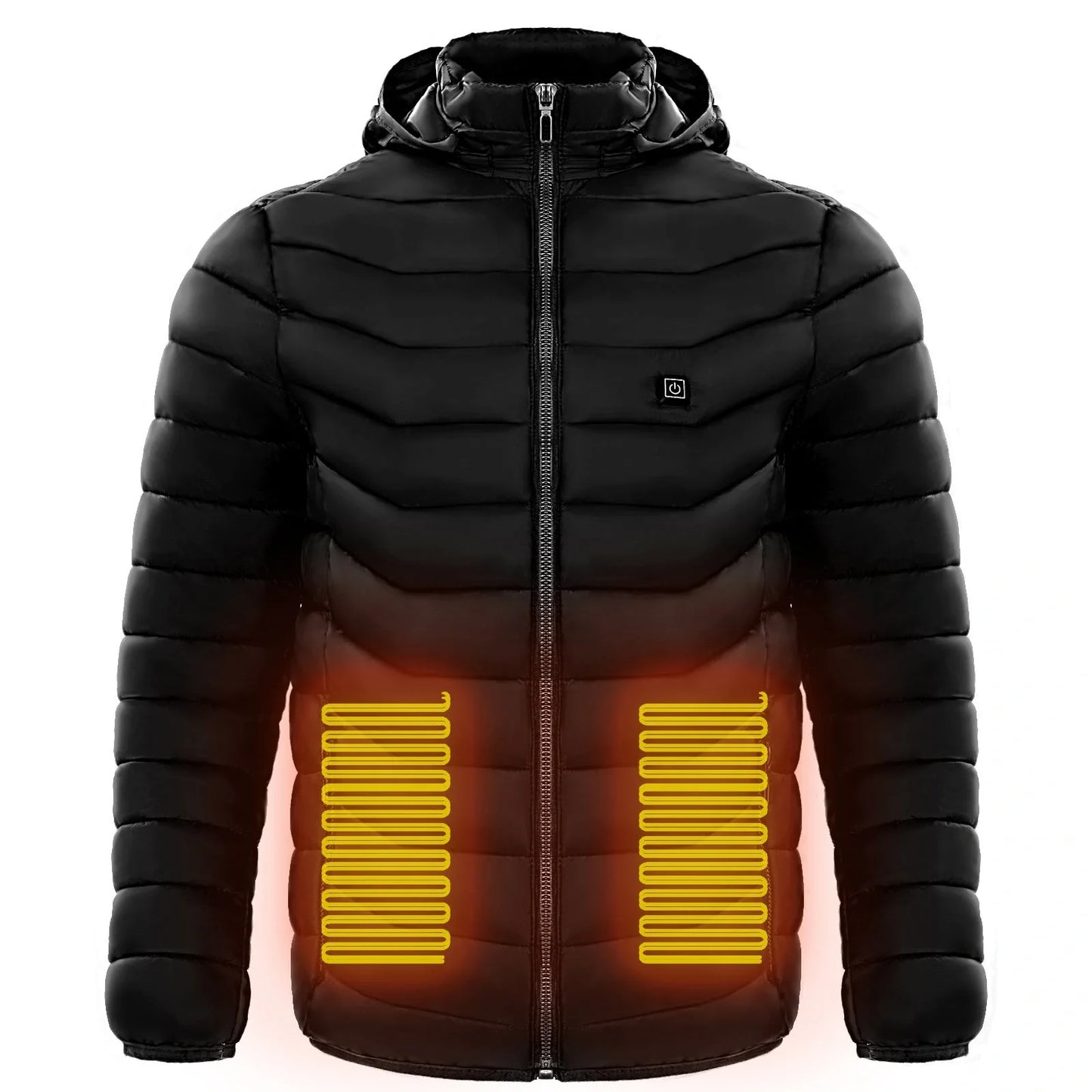 Men's electric heated puffer jacket for skiing with insulated hood