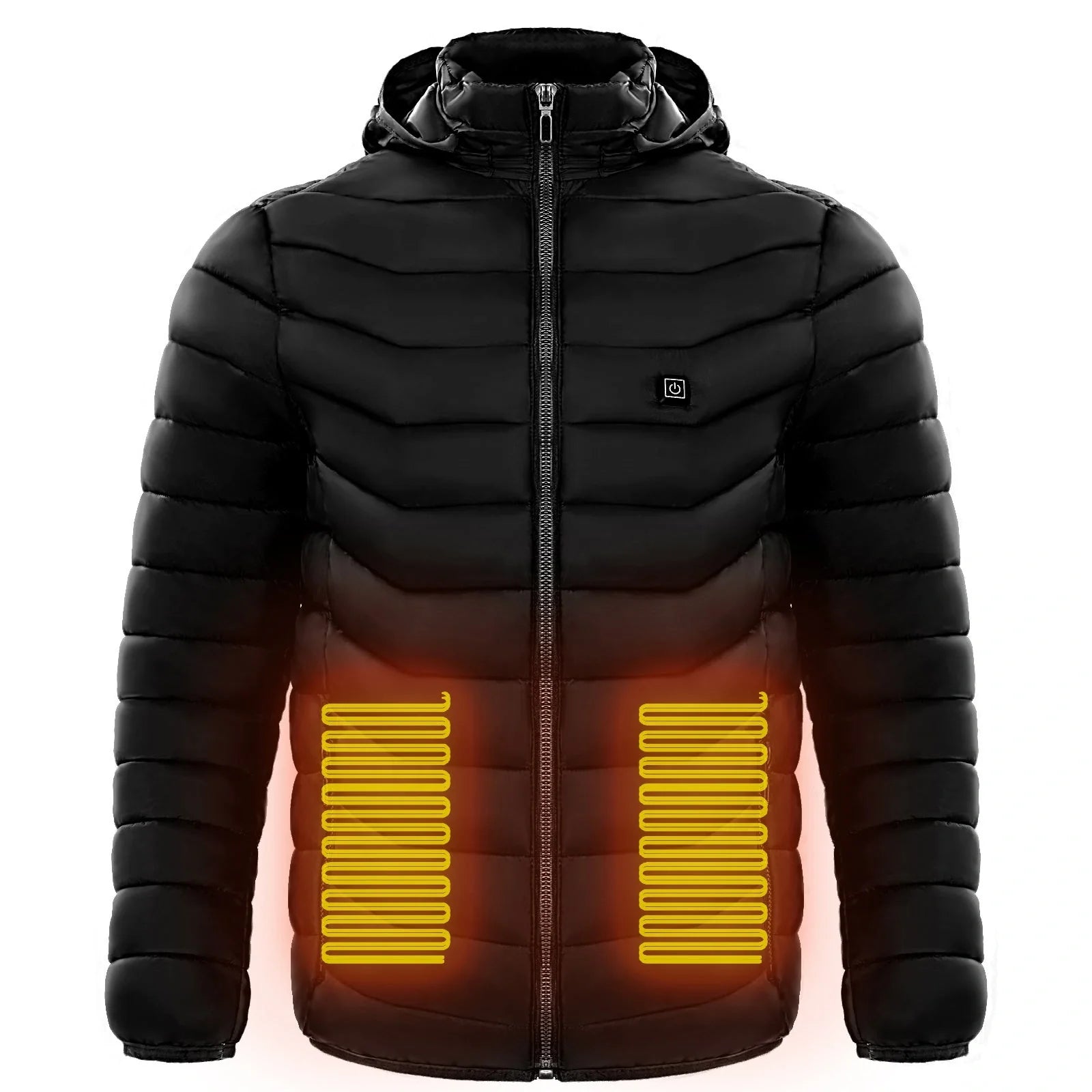 Men's electric heated puffer jacket for skiing with insulated hood