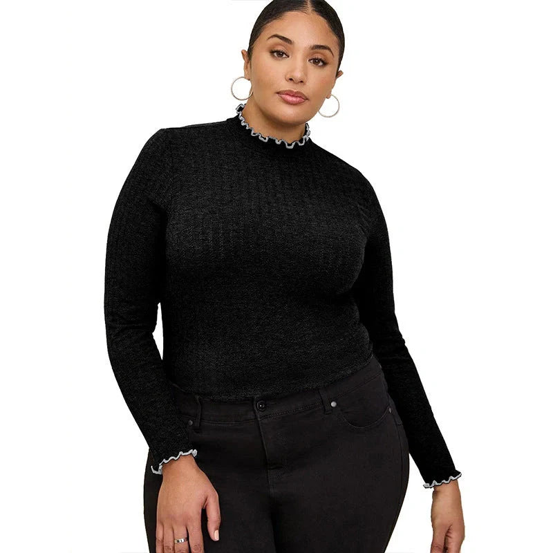 Women's slim fit half-high collar long sleeve t-shirt in various colours