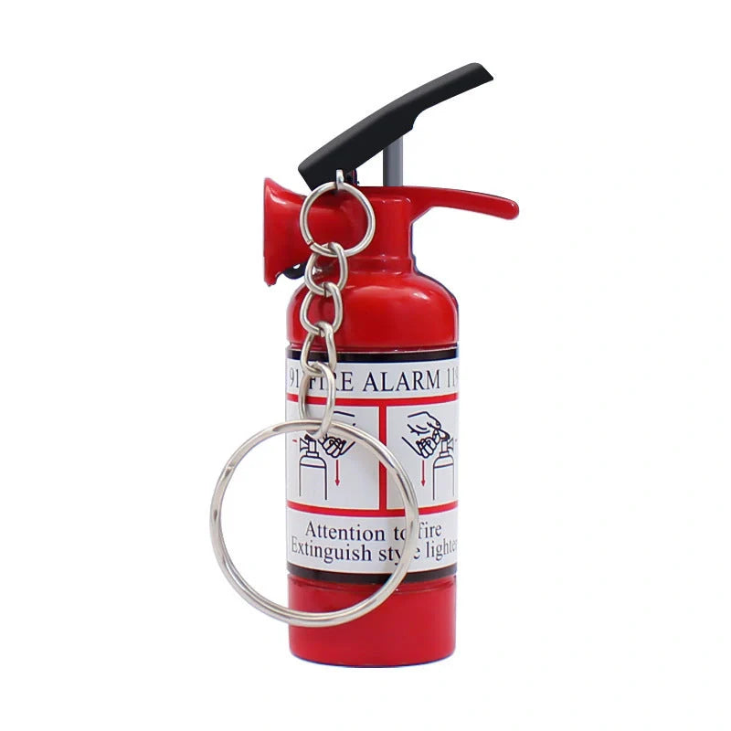 Creative fire extinguisher shaped lighter in red with light, alloy construction, butane-free
