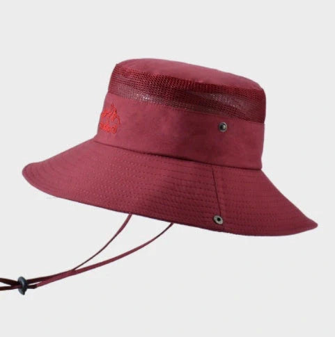 Breathable mesh bucket hat with wide brim for sun protection in various colours