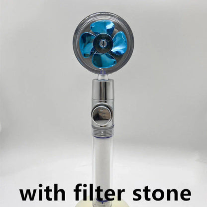 360-degree rotating high-pressure shower head with built-in fan and adjustable water spray