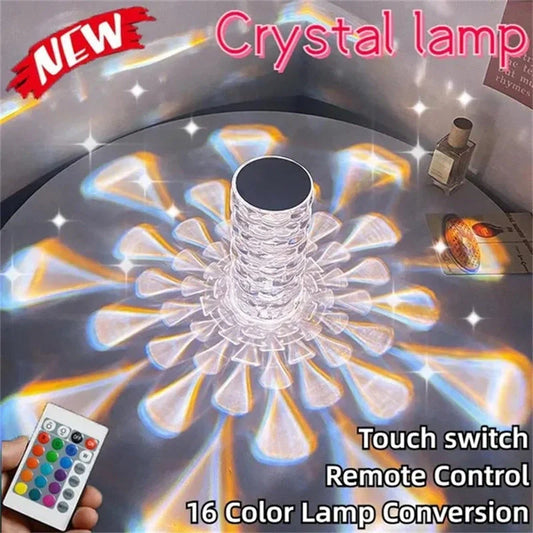 Crystal table lamp with teardrop shape and 16-colour LED options for modern romantic lighting