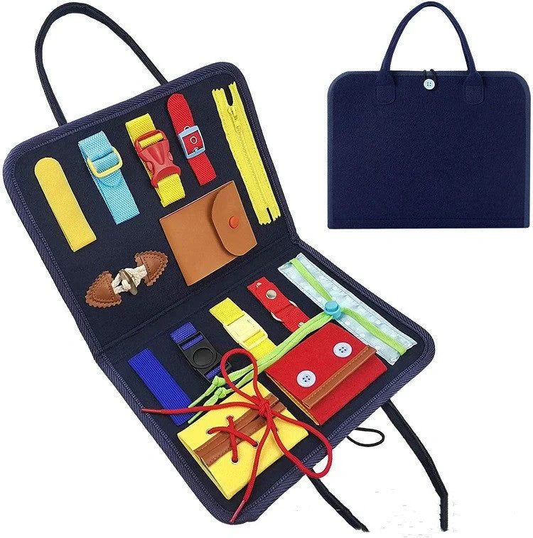 Children's felt busy board for dressing and buttoning skills development