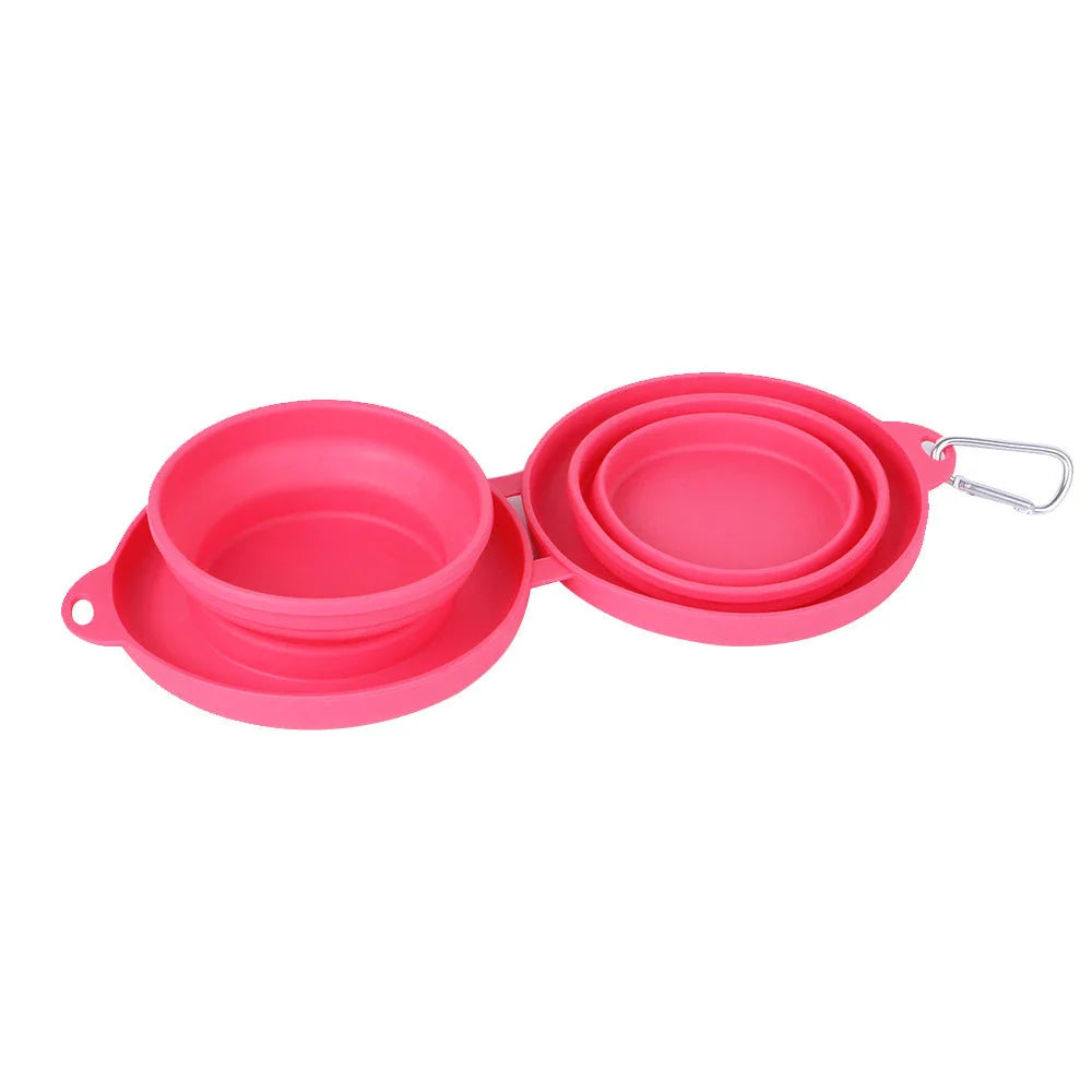 Collapsible pet bowls made of durable silicone with dual compartments and spill-resistant design for dogs and cats