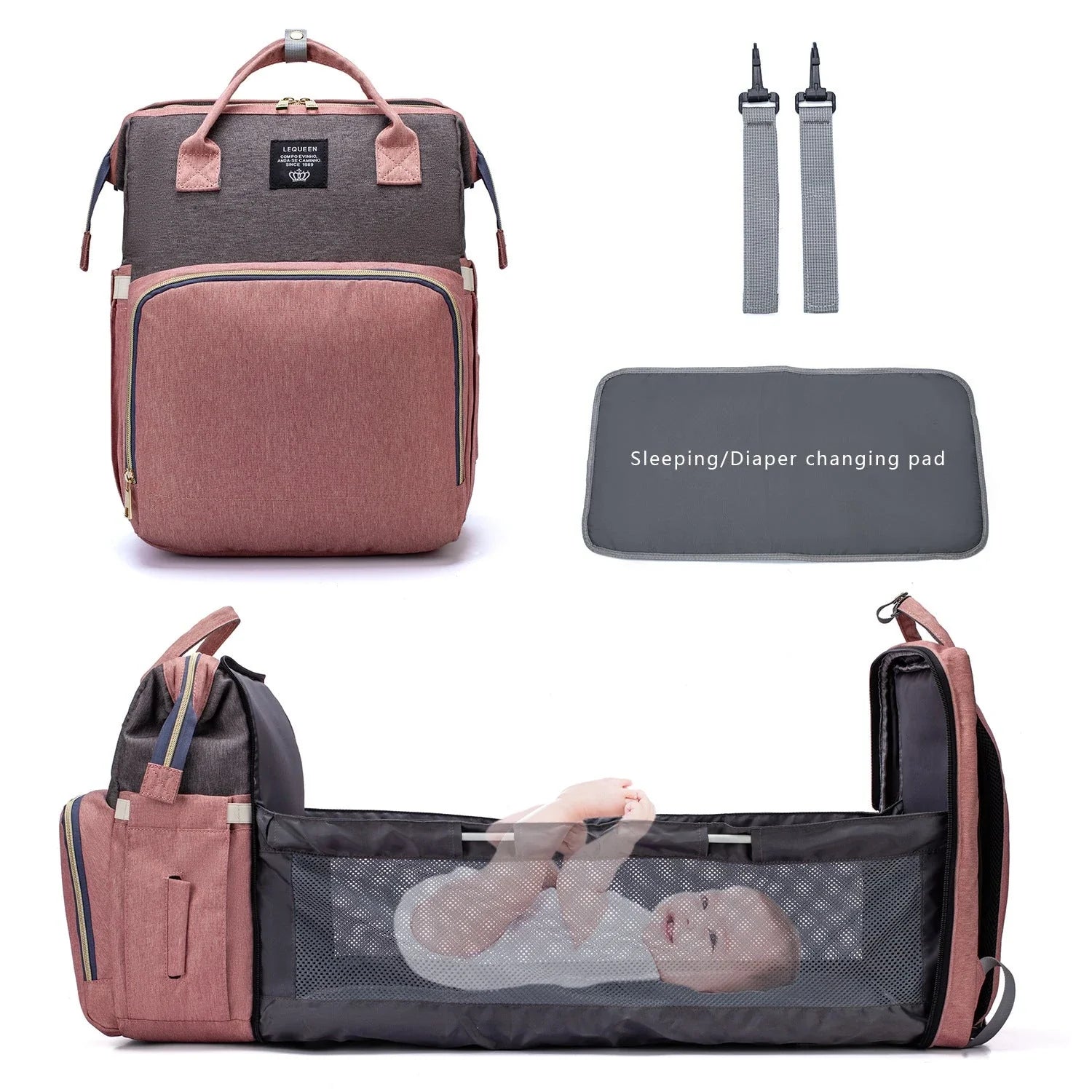 Premium mummy backpack in a range of stylish colours, featuring dedicated compartments for bottles, nappies and personal items.