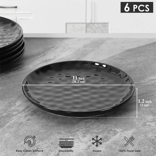 Elegant black ceramic dinner plate set with hammered design, perfect for parties and family dinners