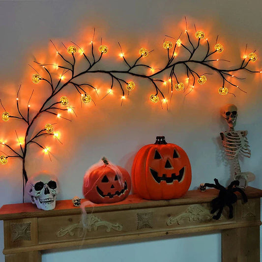 Spooky Halloween vine lights with cartoon bats and pumpkins for festive indoor and outdoor decor