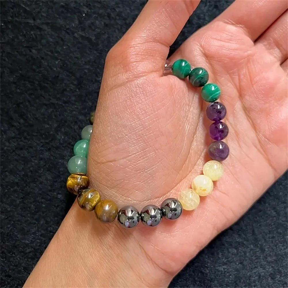 Elegant Amethyst Green Dongling Stone Beaded Bracelet with French retro style