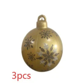 Vibrant inflatable Christmas baubles in a variety of colours and patterns, perfect for outdoor holiday decoration