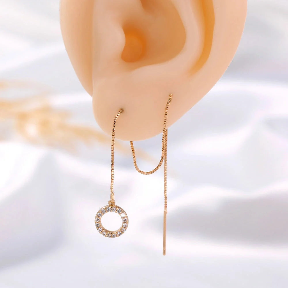 Gold Circle Long Tassel Ear Wire with sparkling zircon accents, perfect for any occasion
