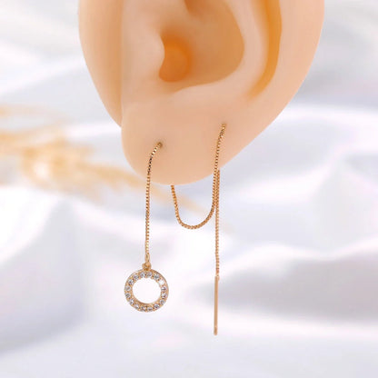Gold Circle Long Tassel Ear Wire with sparkling zircon accents, perfect for any occasion