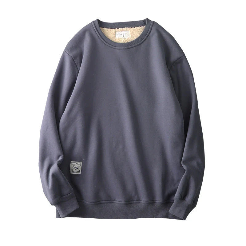 Cozy fleece pullover sweatshirt for men in a variety of colors including apricot, navy blue, red, black, light blue, burgundy, light gray, and dark gray
