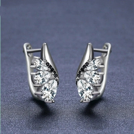 Classic Wings Shape Women's Black Drop-shaped Zircon Earrings, elegant copper design with sparkling zircon details.