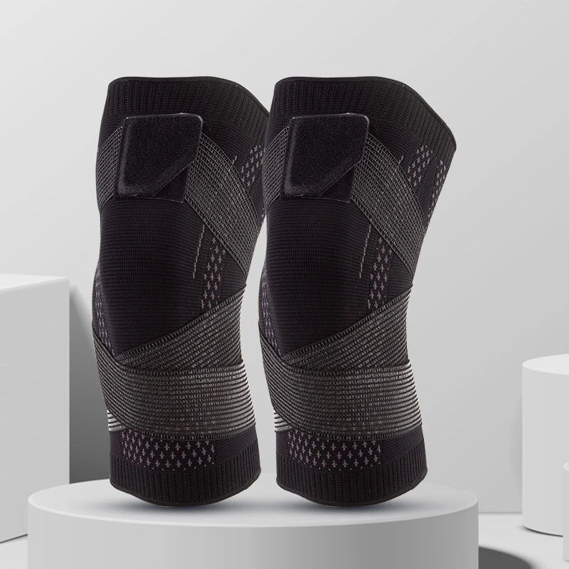 Adjustable nylon sports knee pads in pink, blue, and black