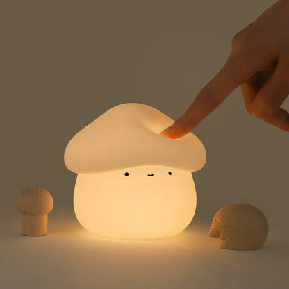 Adorable mushroom-shaped night light with warm white glow, perfect for bedside use