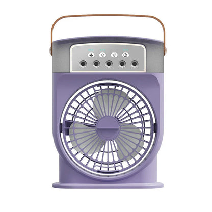 Compact USB-powered evaporative air cooler with 7-color mood lighting, portable design, and powerful fan for personal climate control