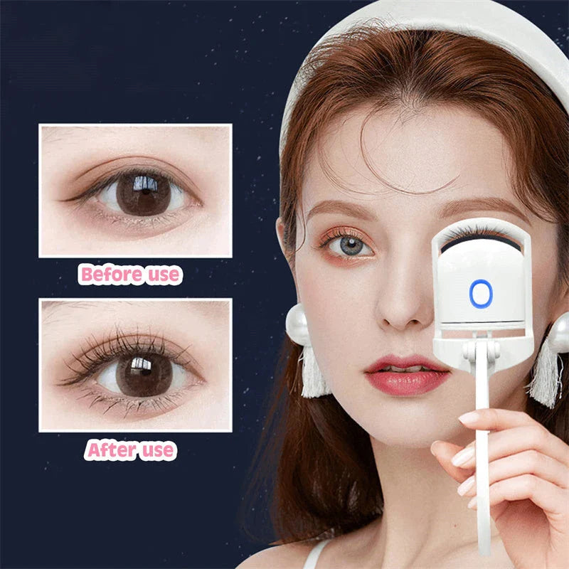 Rechargeable heated eyelash curler with temperature control, perfect for curling and defining lashes