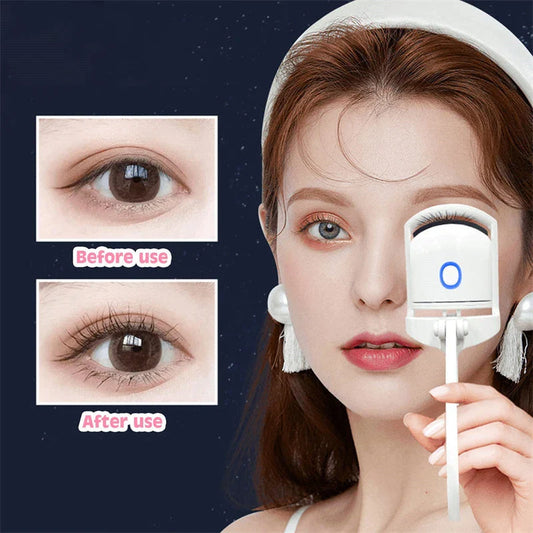 Rechargeable heated eyelash curler with temperature control, perfect for curling and defining lashes