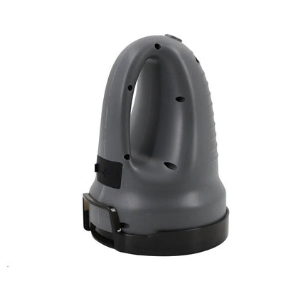 Electric snow scraper with yellow body and rotating disc for ice removal