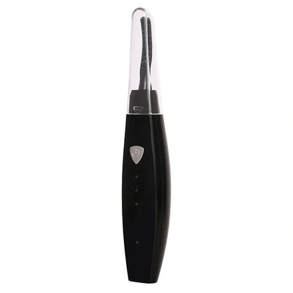 USB rechargeable electric heated eyelash curler in white, pink, black, and blue