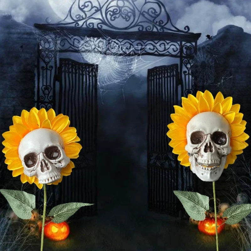 Eerie Sunflower Halloween Decoration with Skull-Shaped Blooms for Haunting Garden Display
