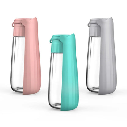 Portable folding dog water bottle with large 550ml capacity in various colors