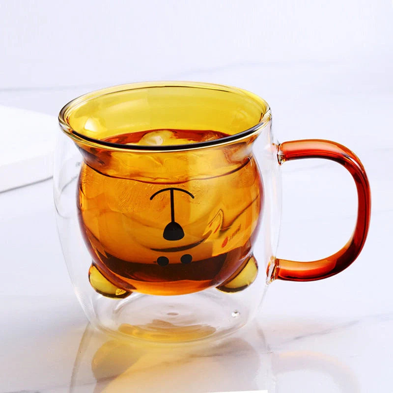 Creative Bear Double Coffee Milk Glass in pink, amber, transparent, and lake green colours