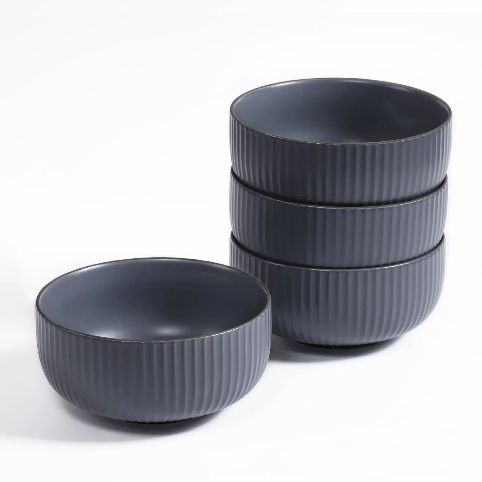 Set of 4 ceramic kitchen bowls, 46oz each, in grey and green, microwave and oven safe