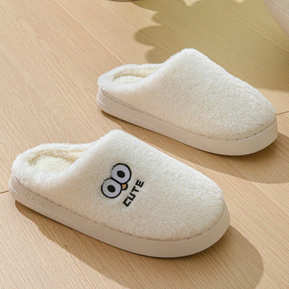 Cozy cartoon-themed slippers for couples, featuring plush material and non-slip rubber soles in a variety of vibrant colors.